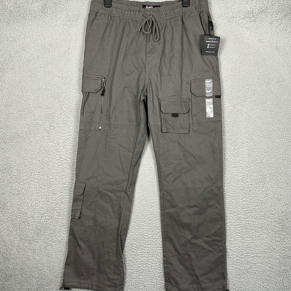 NEW Brooklyn Cloth Cargo Pants Mens Medium Grey Multiple Pockets Stretch Waist